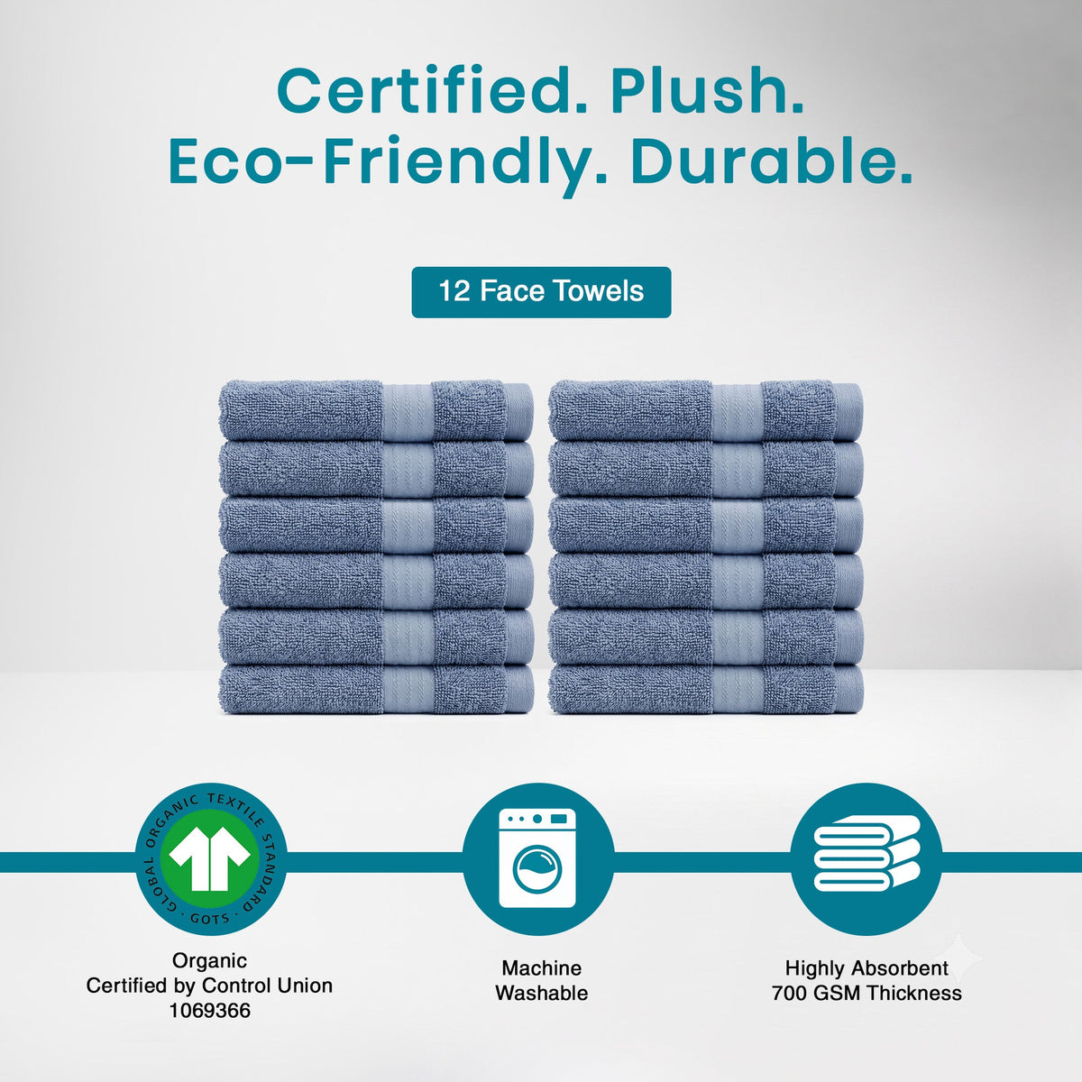 100% Organic Cotton 700 GSM- 12 Face Towels