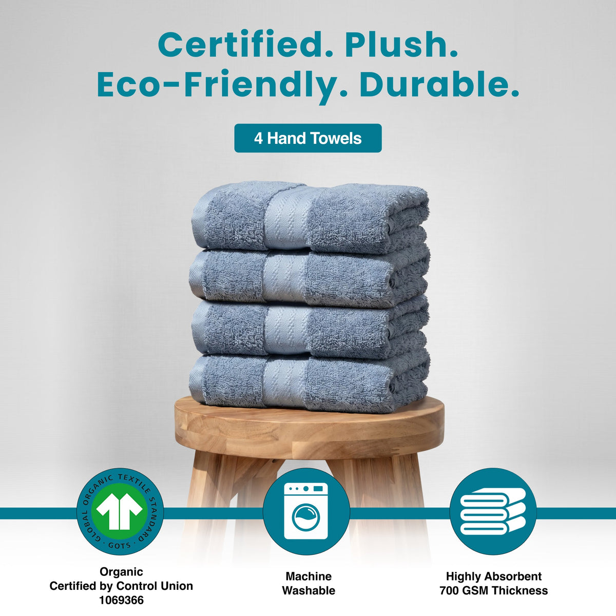 100% Organic Cotton Luxury Towels- 4 Hand Towels
