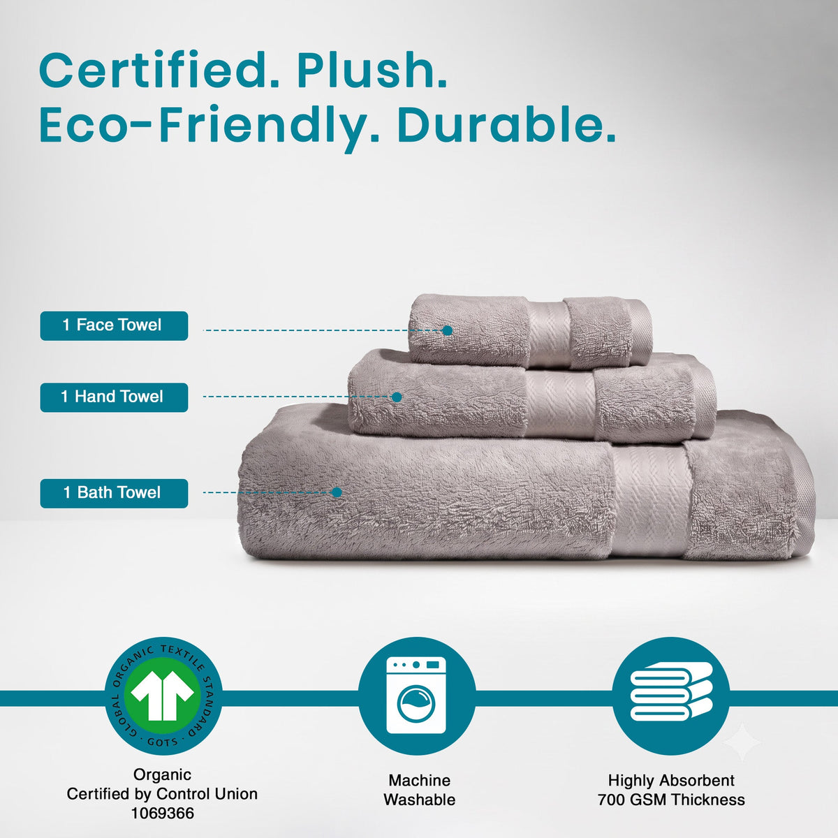 100% Organic Cotton 700 GSM- Set of 3 Towels