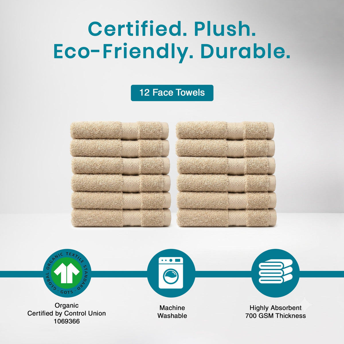 100% Organic Cotton 700 GSM- 12 Face Towels
