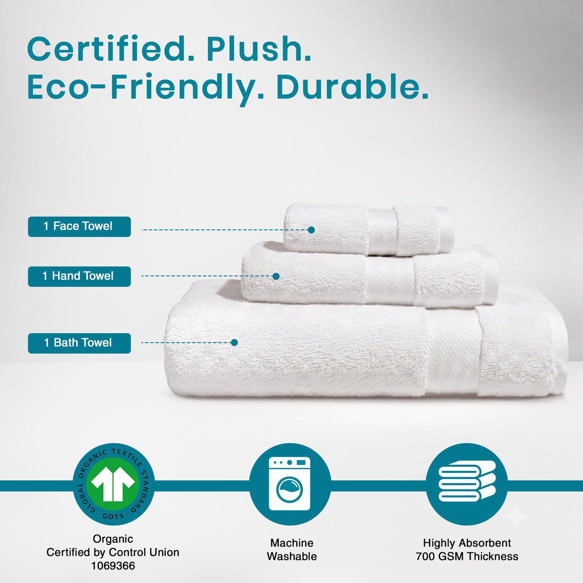 100% Organic Cotton 700 GSM- Set of 3 Towels