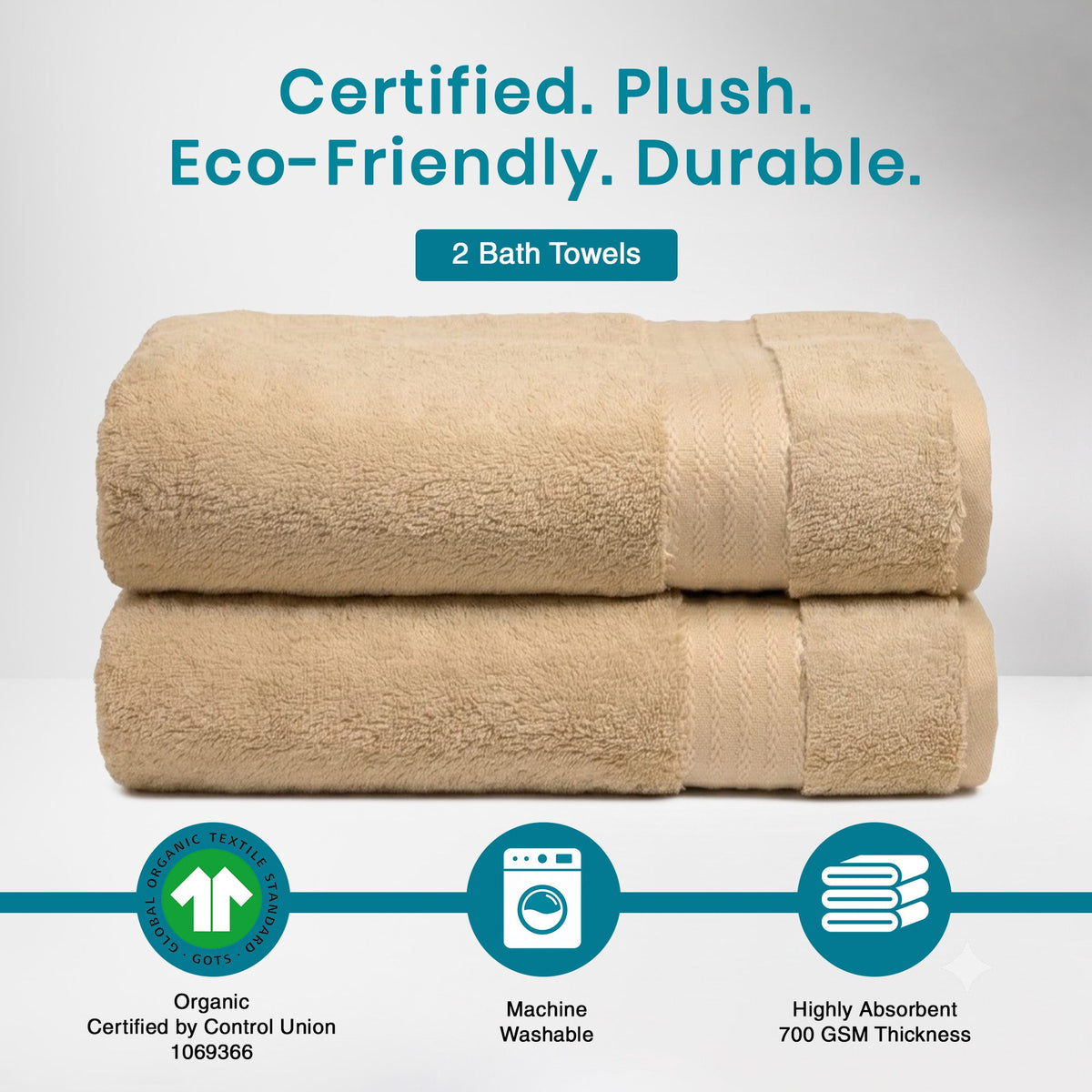 100% Organic Cotton 700 GSM- 2 Bath Towels