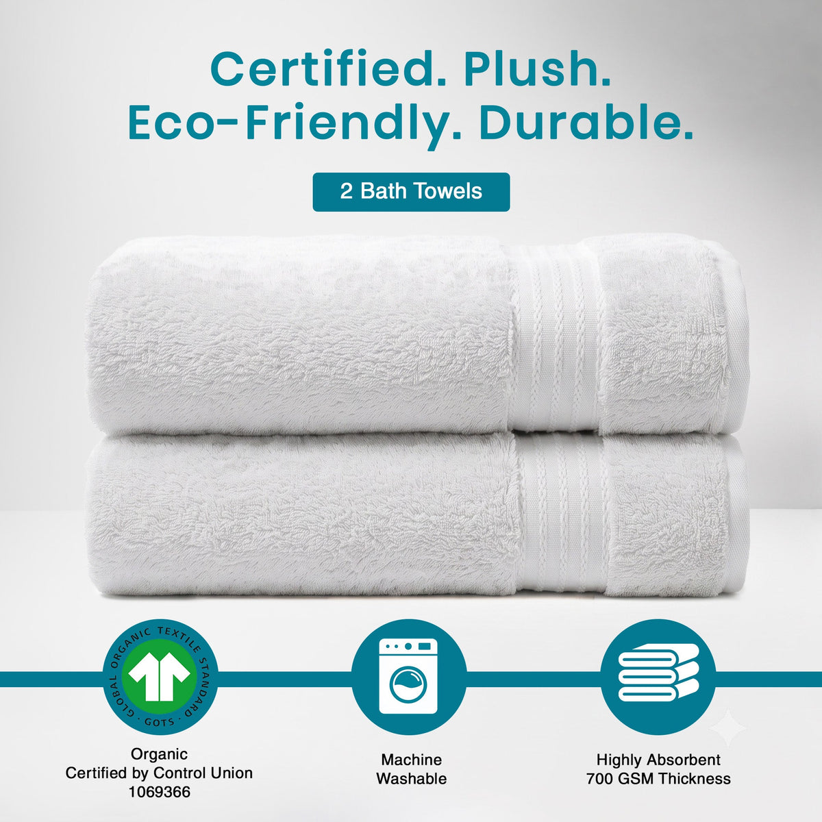 100% Organic Cotton 700 GSM- 2 Bath Towels