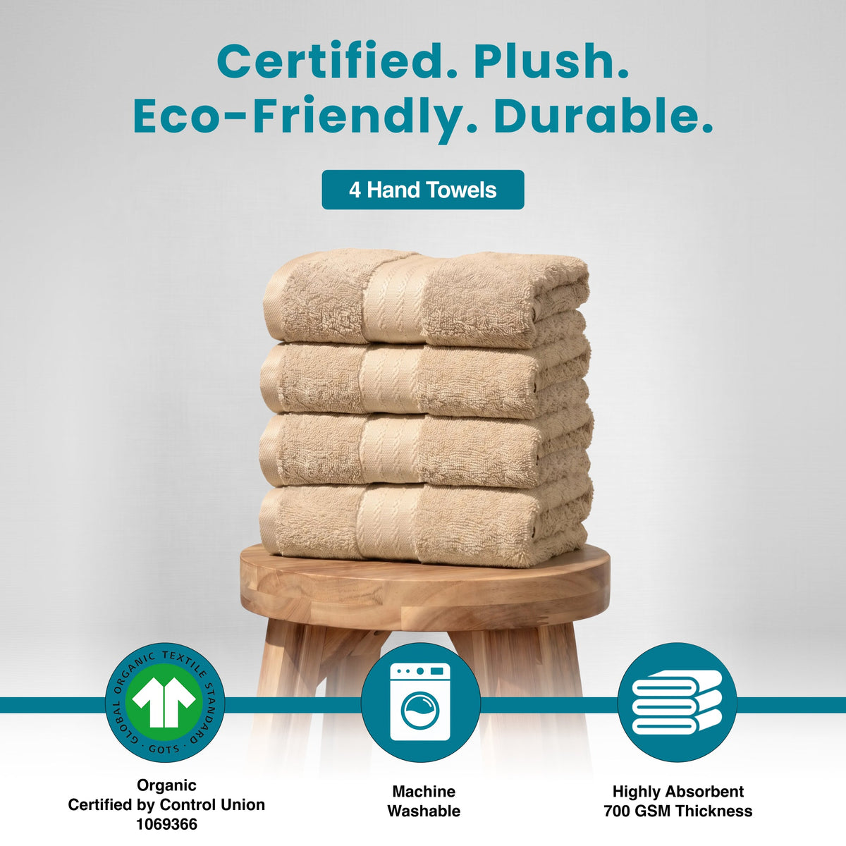 100% Organic Cotton Luxury Towels- 4 Hand Towels
