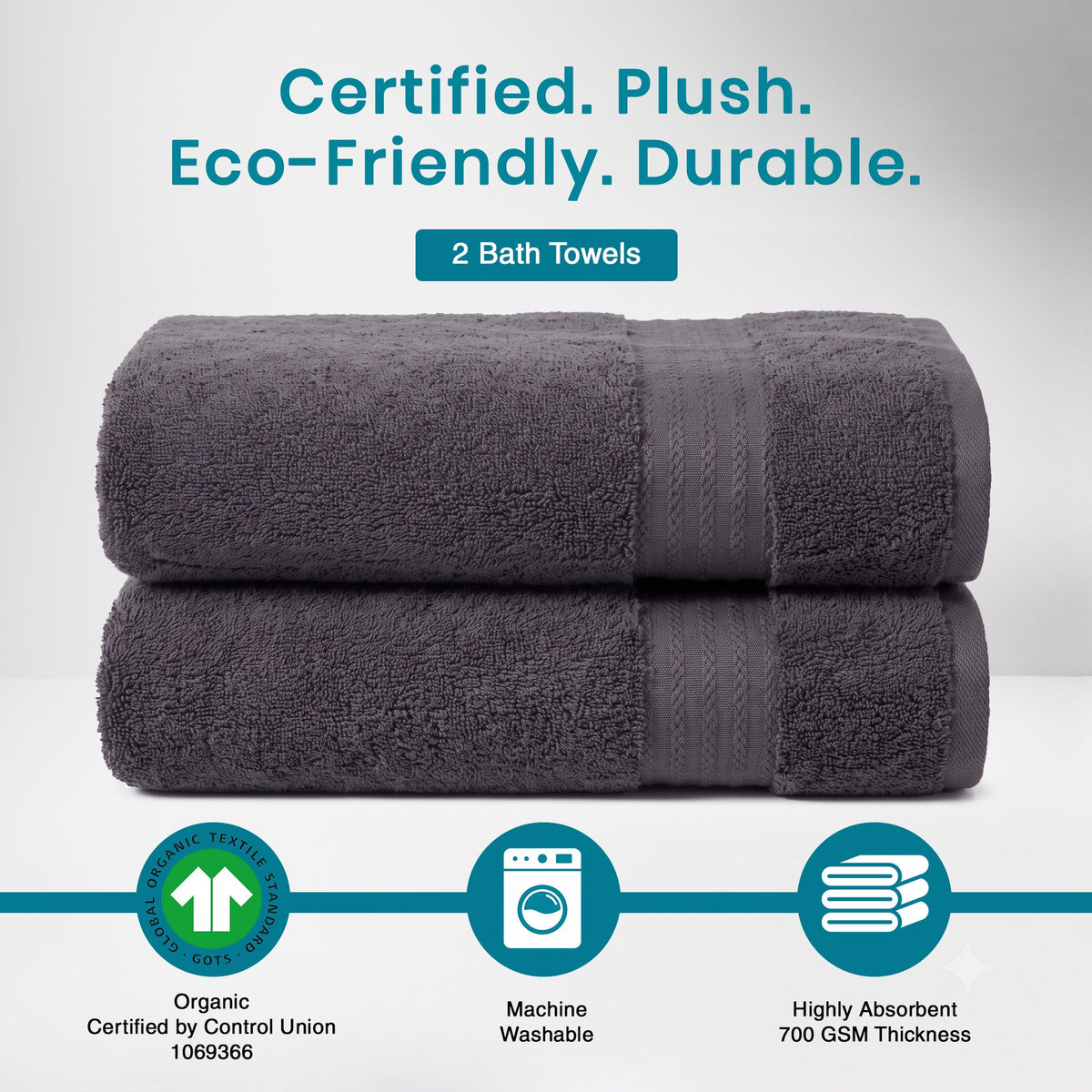 100% Organic Cotton 700 GSM- 2 Bath Towels