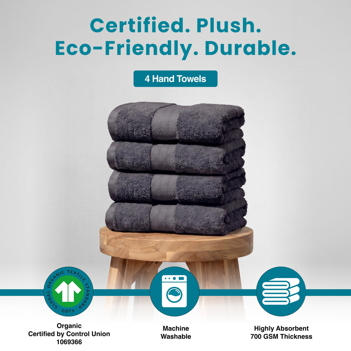 100% Organic Cotton Luxury Towels- 4 Hand Towels