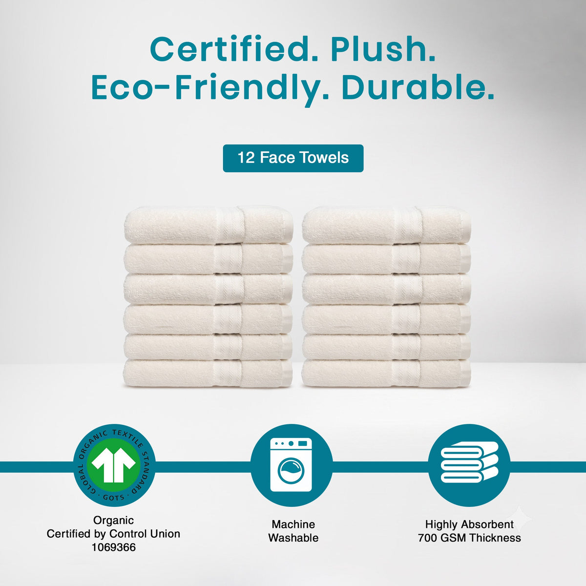 100% Organic Cotton 700 GSM- 12 Face Towels