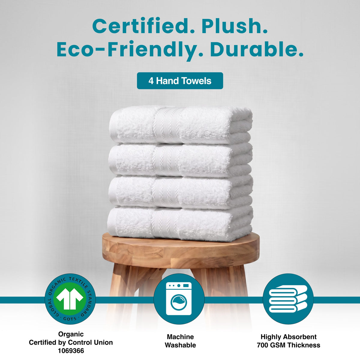 100% Organic Cotton Luxury Towels- 4 Hand Towels