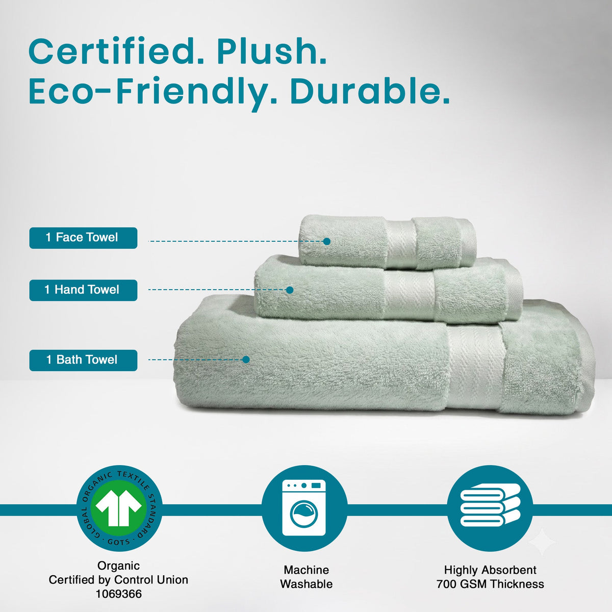 100% Organic Cotton 700 GSM- Set of 3 Towels