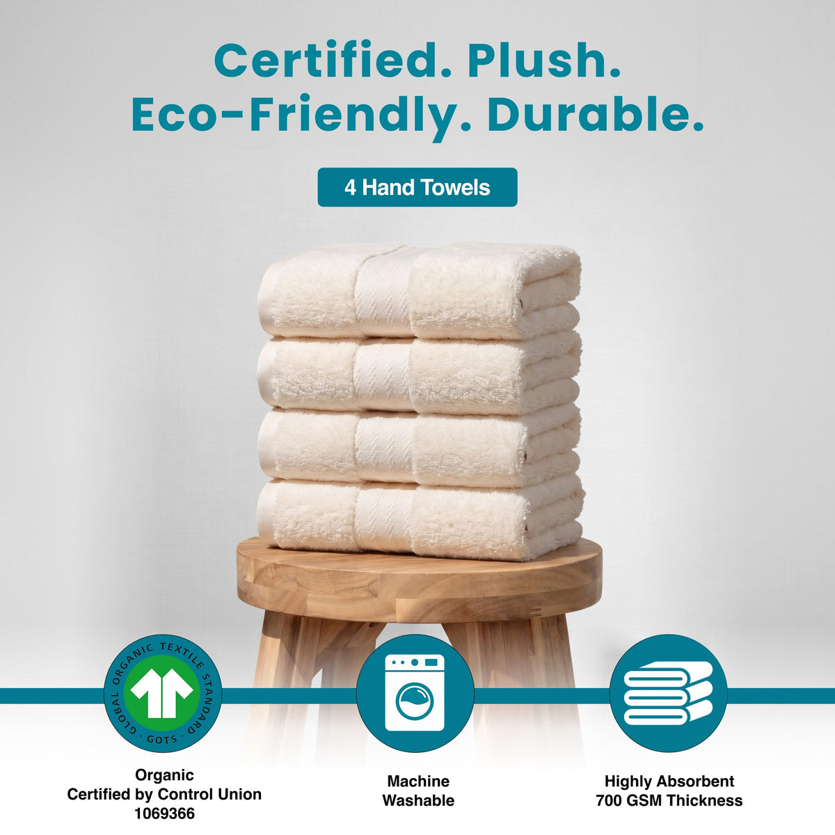 100% Organic Cotton Luxury Towels- 4 Hand Towels