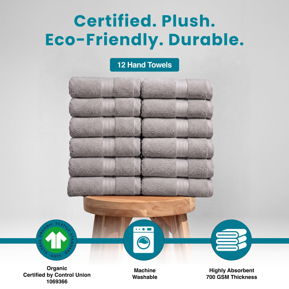 100% Organic Cotton 700 GSM- 12 Hand Towels