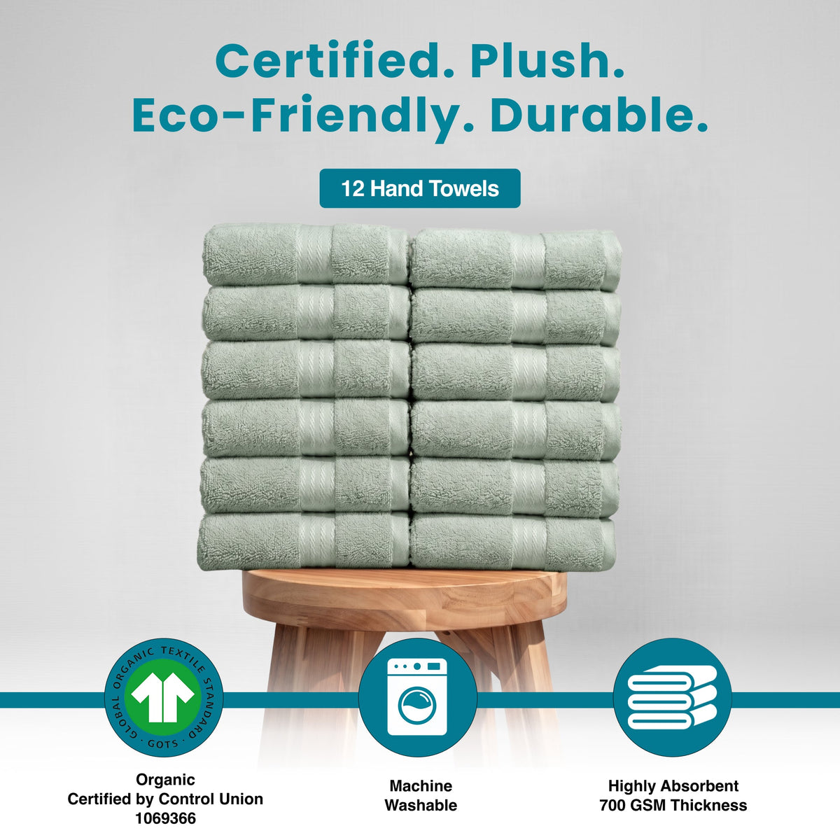 100% Organic Cotton 700 GSM- 12 Hand Towels