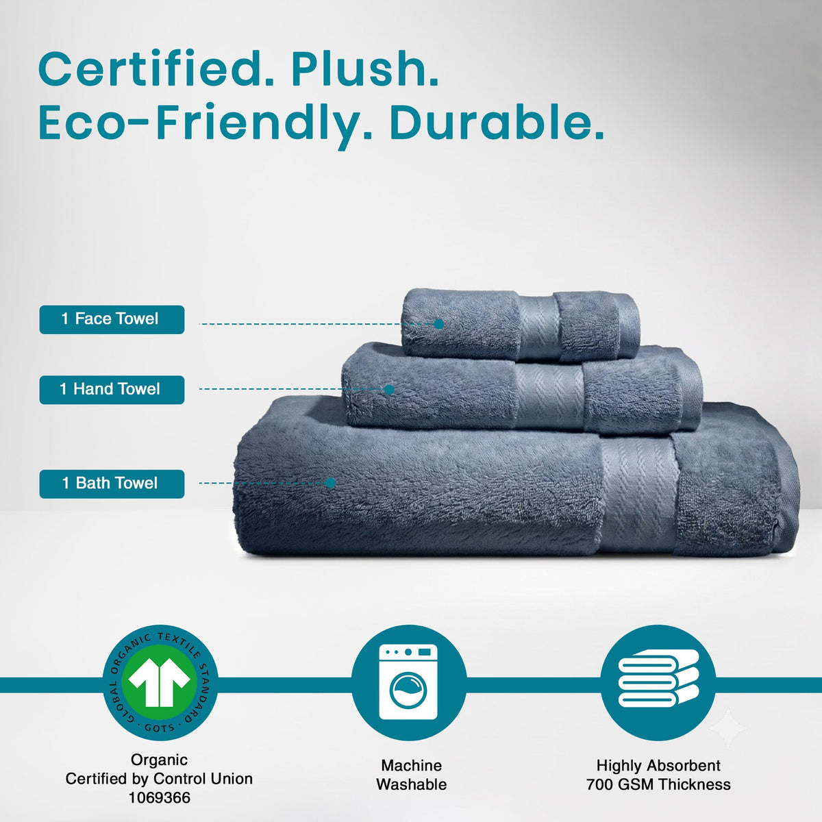 100% Organic Cotton 700 GSM- Set of 3 Towels