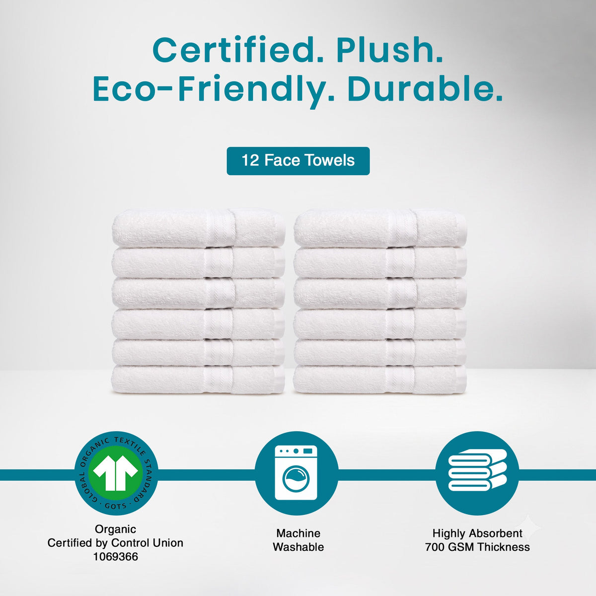 100% Organic Cotton 700 GSM- 12 Face Towels