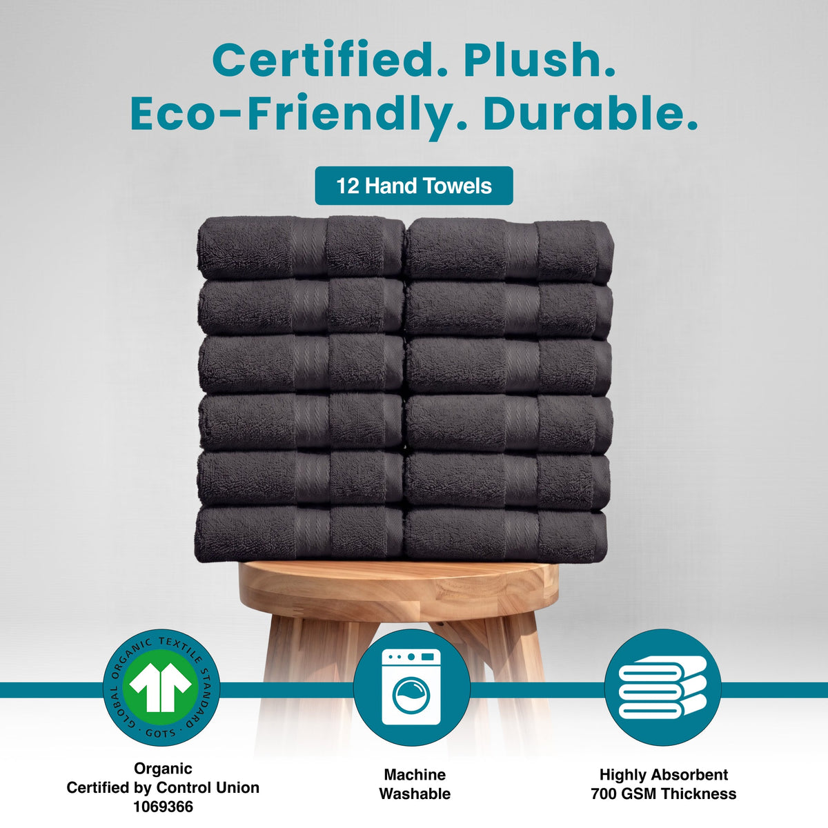 100% Organic Cotton 700 GSM- 12 Hand Towels
