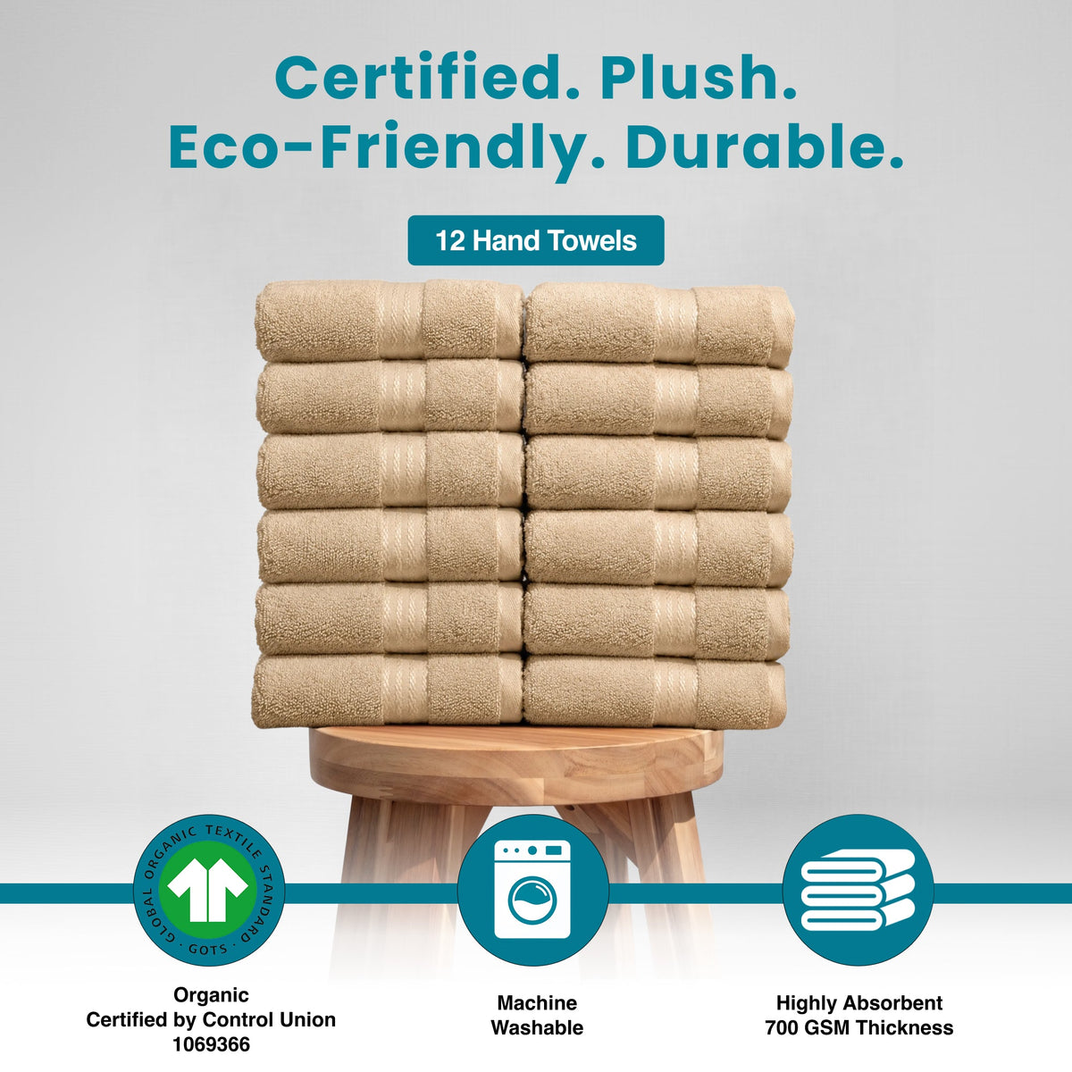 100% Organic Cotton 700 GSM- 12 Hand Towels