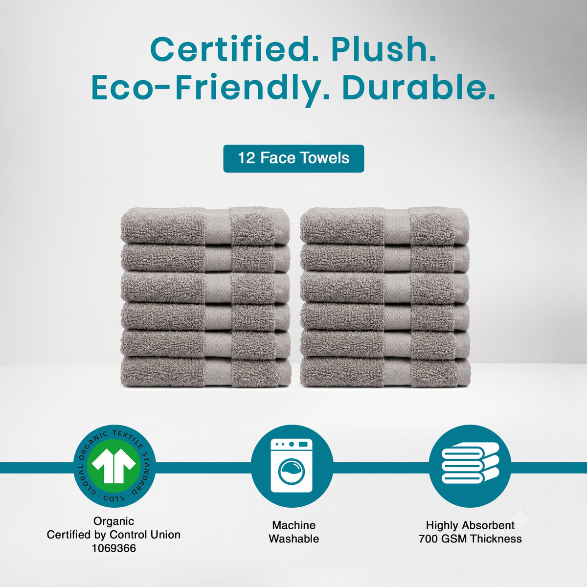 100% Organic Cotton 700 GSM- 12 Face Towels