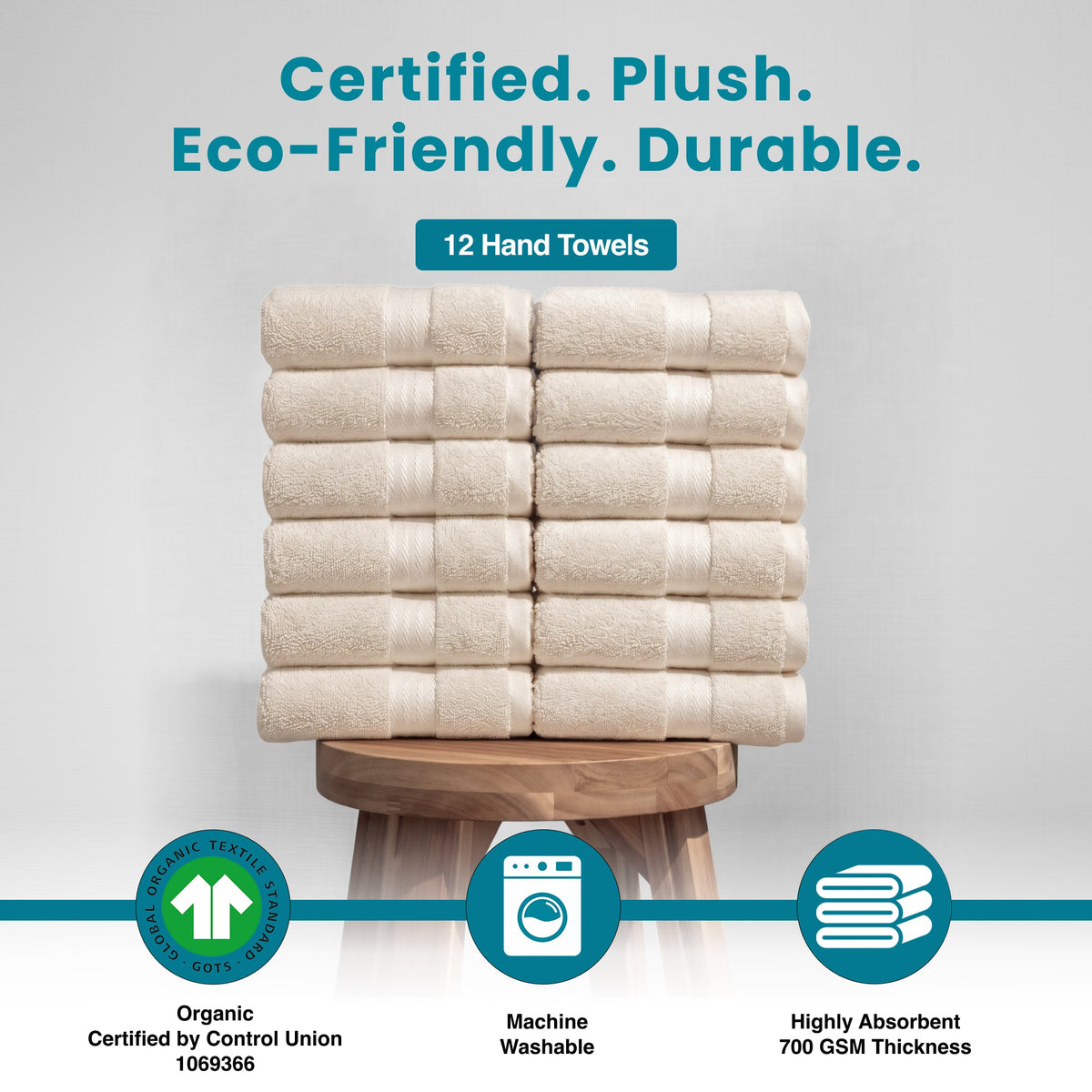 100% Organic Cotton 700 GSM- 12 Hand Towels