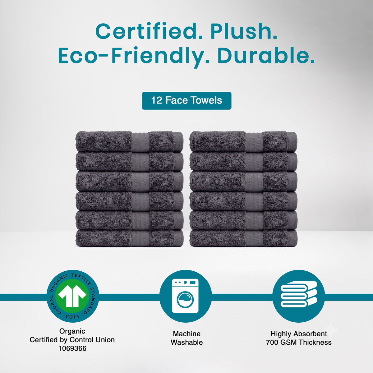 100% Organic Cotton 700 GSM- 12 Face Towels