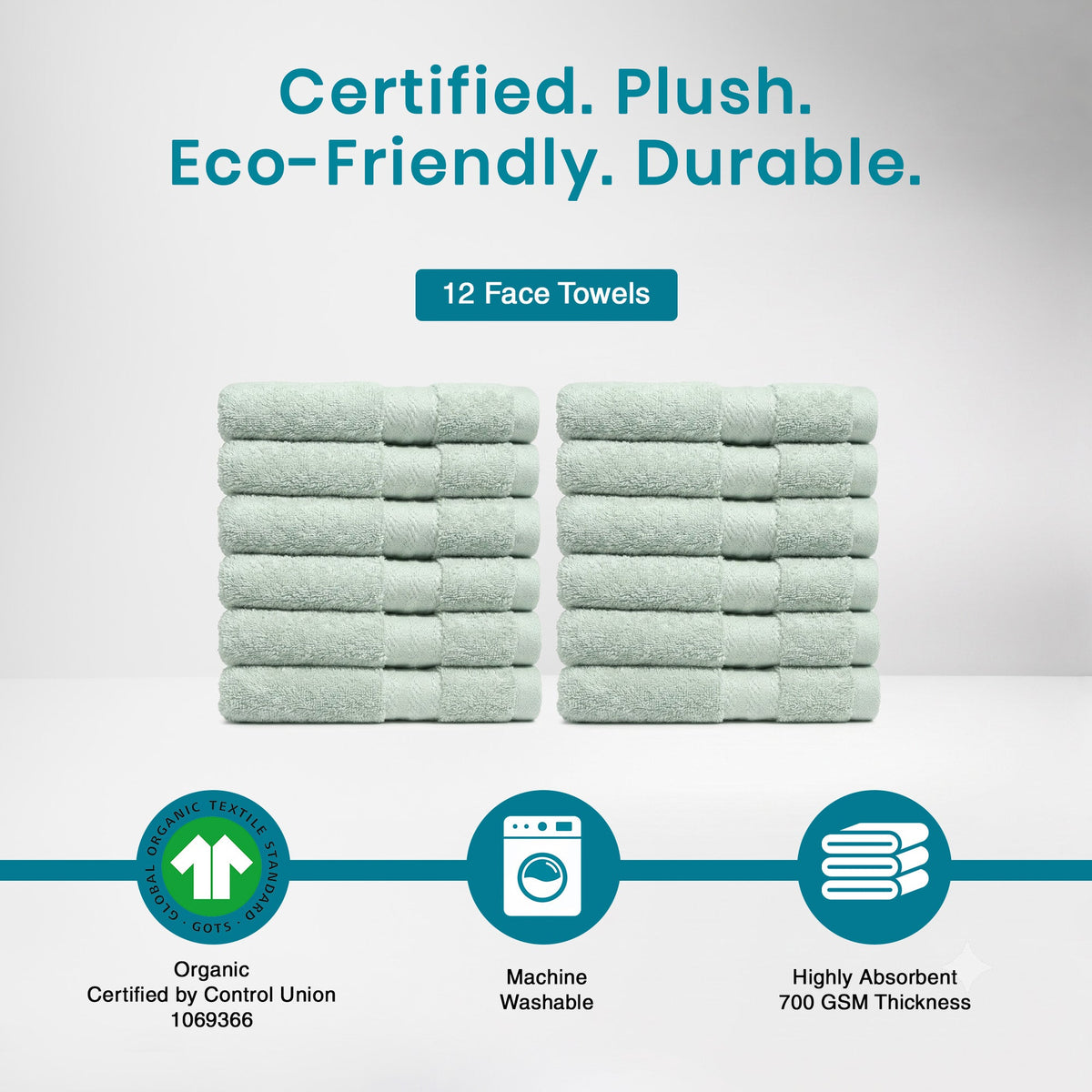 100% Organic Cotton 700 GSM- 12 Face Towels
