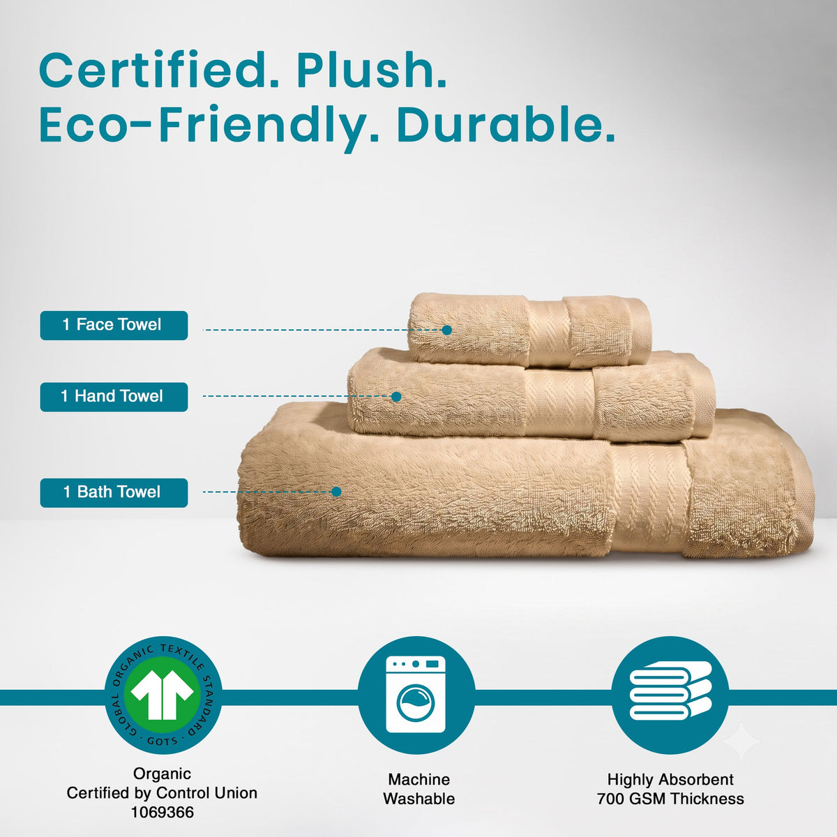 100% Organic Cotton 700 GSM- Set of 3 Towels