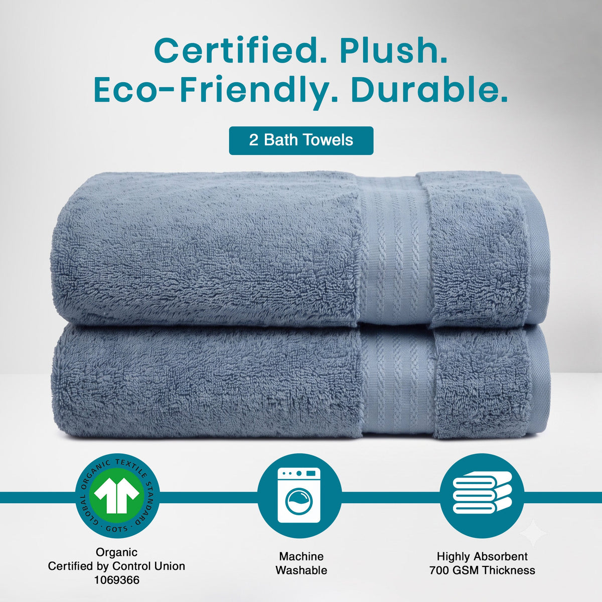 100% Organic Cotton 700 GSM- 2 Bath Towels