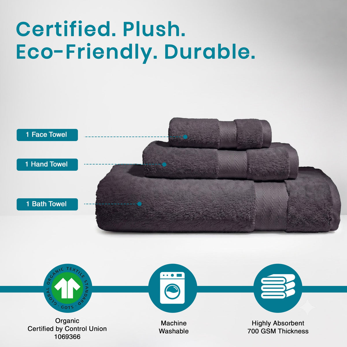 100% Organic Cotton 700 GSM- Set of 3 Towels