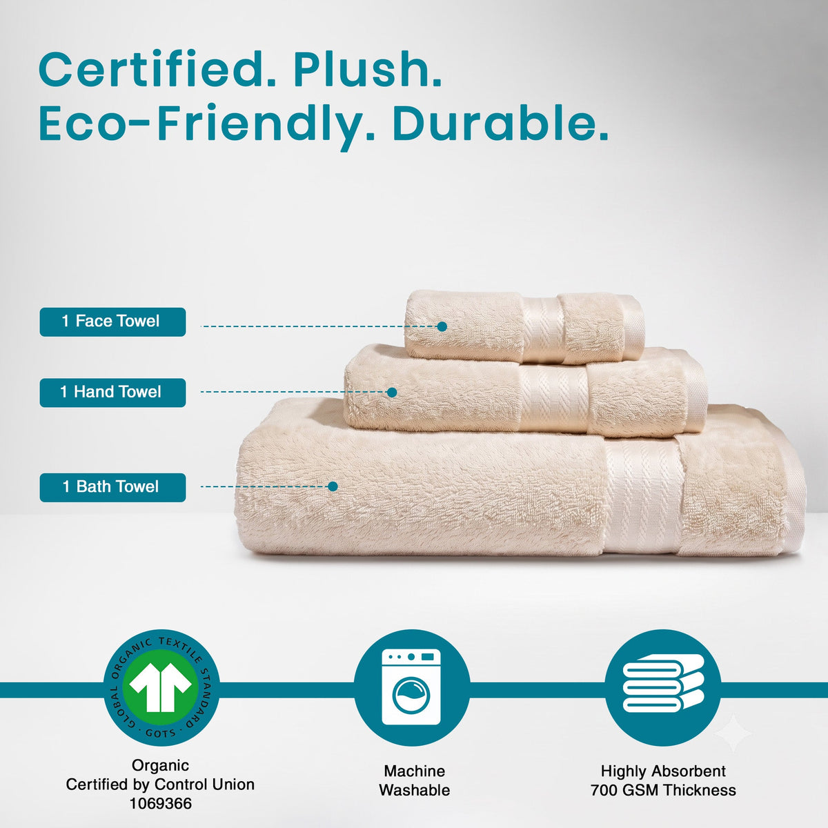 100% Organic Cotton 700 GSM- Set of 3 Towels
