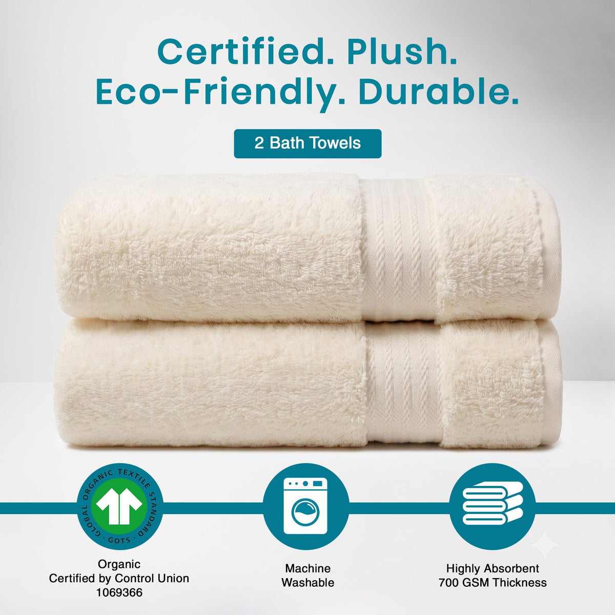 100% Organic Cotton 700 GSM- 2 Bath Towels