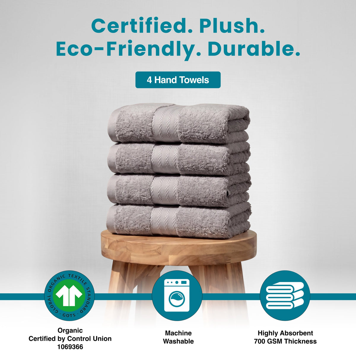 100% Organic Cotton Luxury Towels- 4 Hand Towels